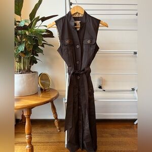 Dark Brown Sleeveless Dress with Polka Dot Lining